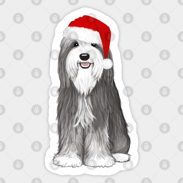 Bearded Collie with Sant Hat Cute Christmas Dog Sticker by Coffee Squirrel